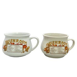 Soup Recipe Mug Bowl Cups Mushroom  Lot of Two Vintage Ceramic With Handles